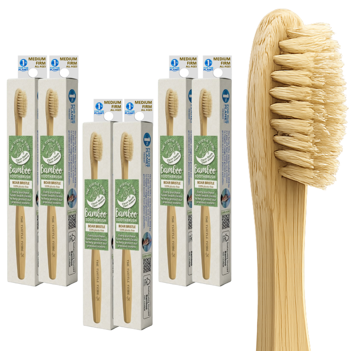 The Turtle Tribe® Boar Bristle Premium Bamboo Toothbrush 6-pack