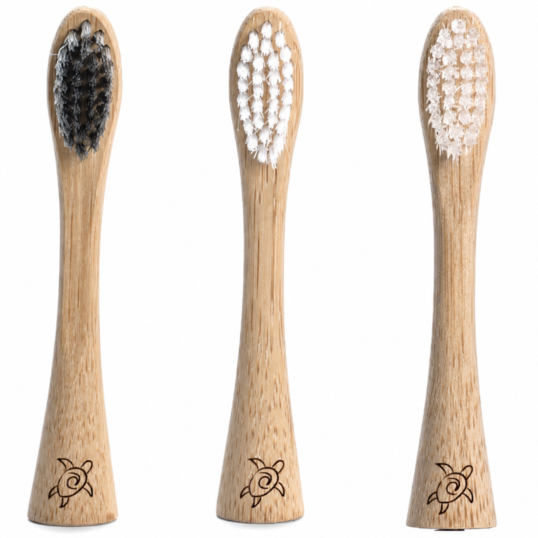 The Turtle Tribe® SONIC Electric Toothbrush bamboo heads 3-pack, plant-based nylon bristles