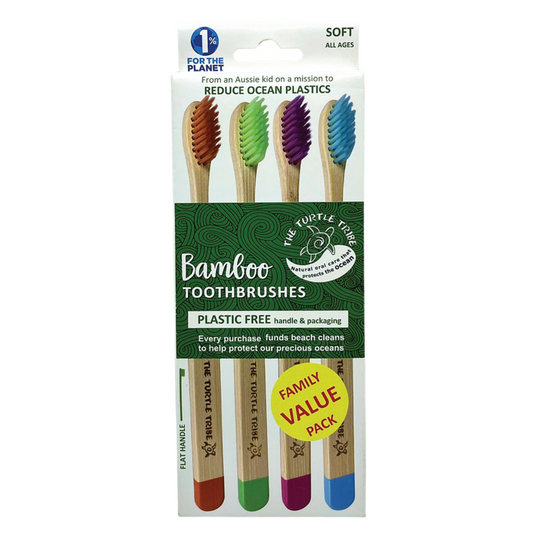 The Turtle Tribe® Eco Bamboo Toothbrush 4-pack, Soft