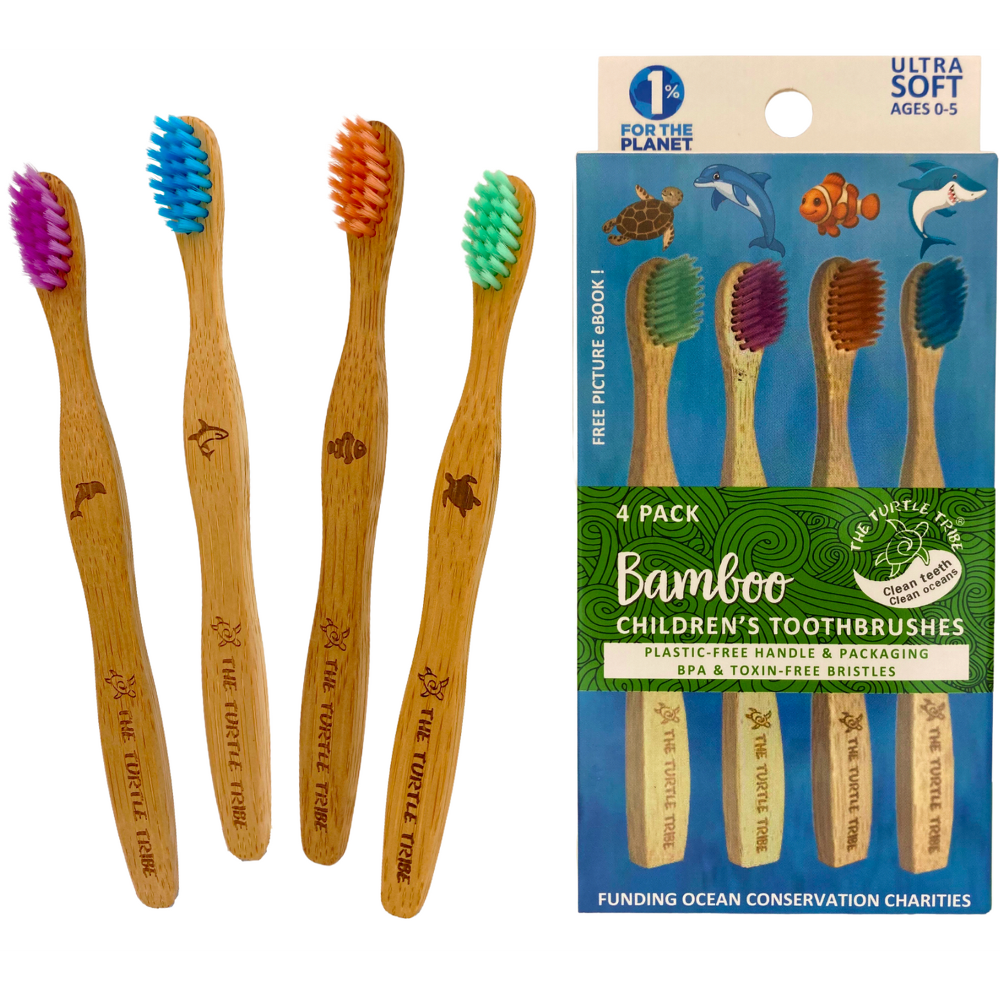 The Turtle Tribe® Kids Bamboo Toothbrushes 4-pack